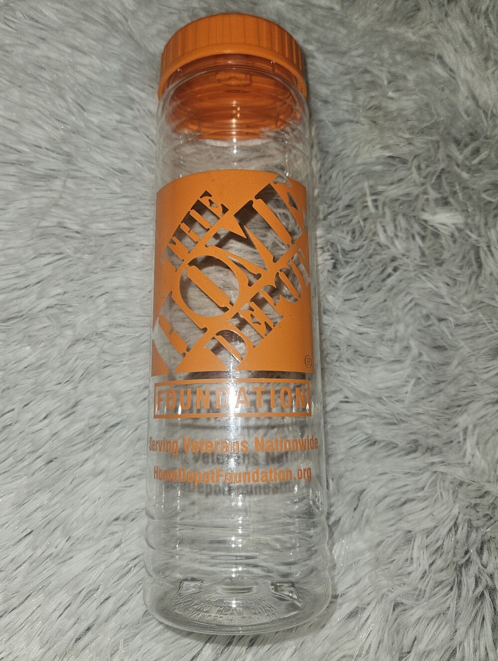 Home Depot Foundation Reusable Water Bottle Orange Clear 9.5” New Never Used